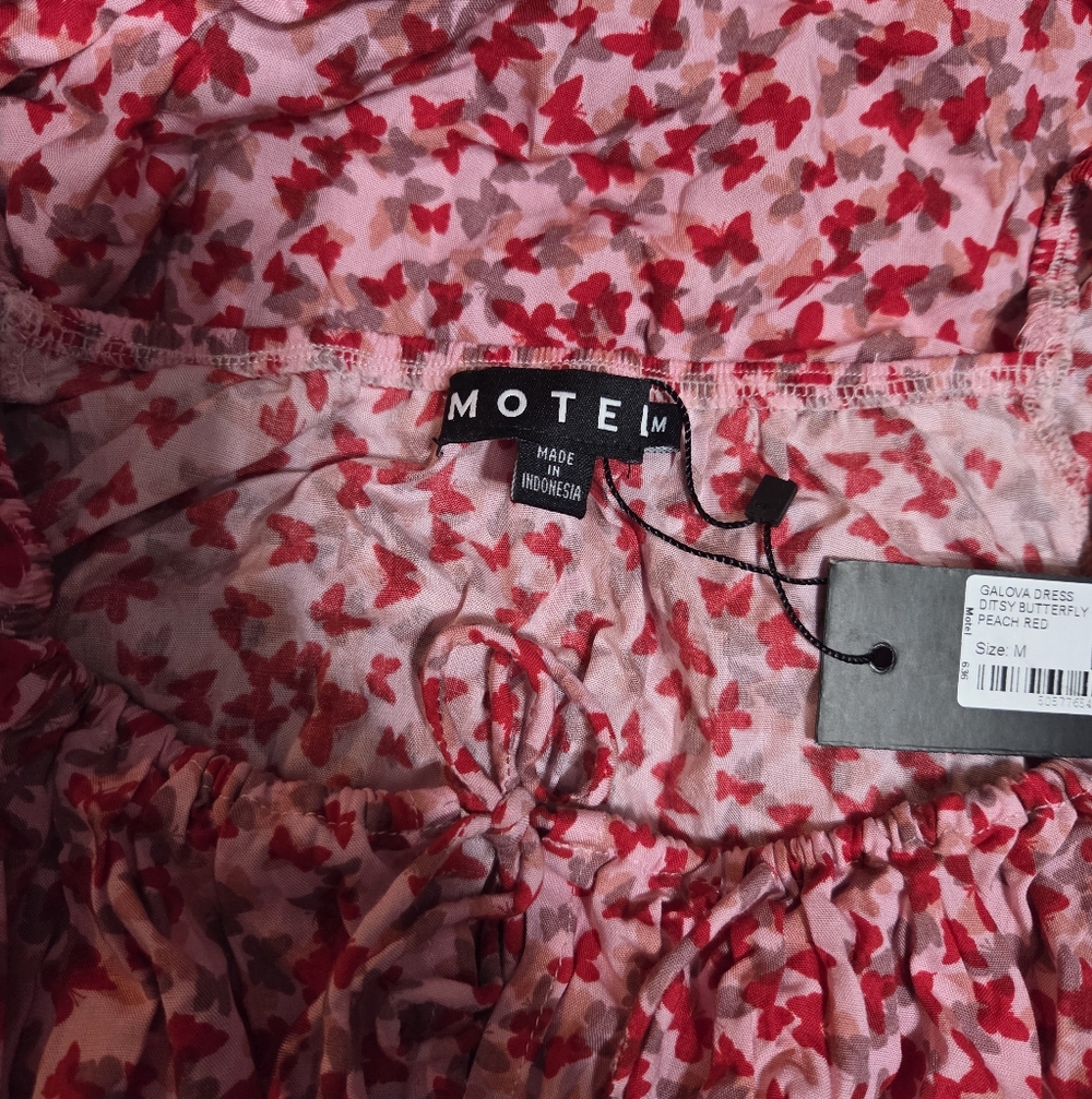 Motel Rocks Galova Mini Dress Womens Medium Ditsy Butterfly Pink Red Short New - Picture 5 of 5